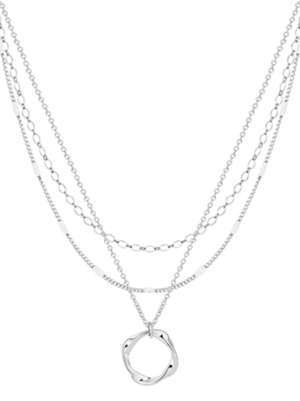 Gold Plated Silver Chain Layered Necklace Set CZ Pendant